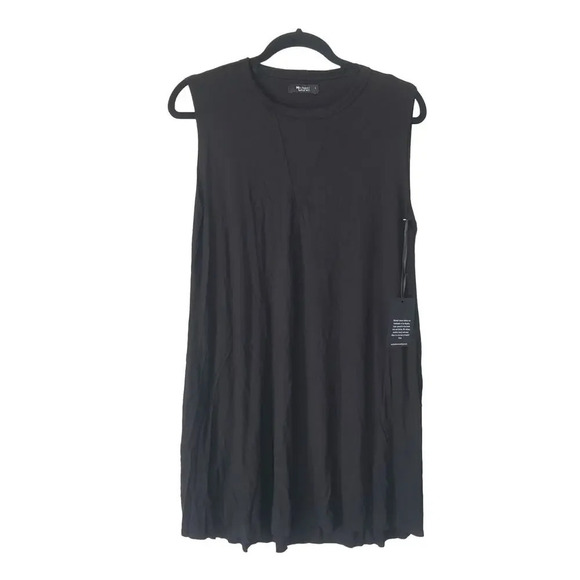 Michael Lauren Calder Black Dress Sz L with Neck Mesh Insert Sleeveless Hi-Low - Picture 2 of 7
